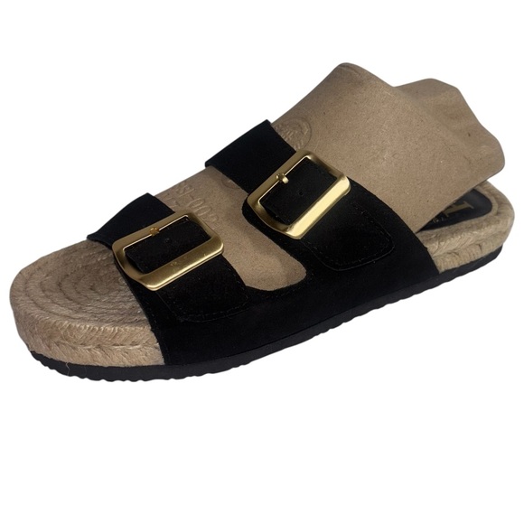 Haute Hippie Nikki Suede Espadrille Flat Slides Black and Gold Women’s Size 7.5 - Picture 1 of 12